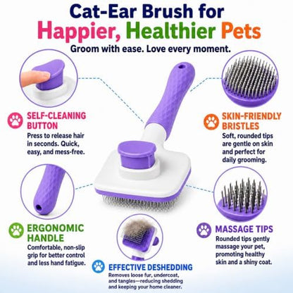 Pet Grooming Brush for Cats & Dogs, Self-Cleaning Undercoat Deshedding & Massage Tool, Purple