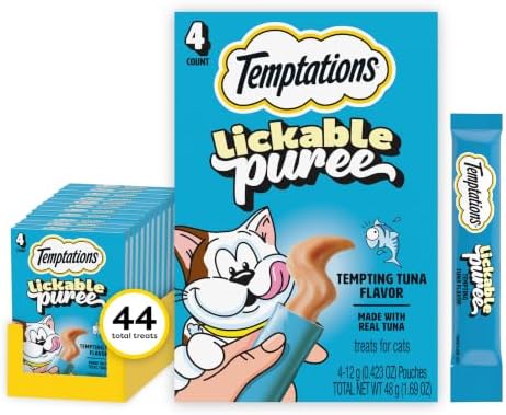 Temptations Creamy Puree Lickable Cat Treats, Tuna, 4 Count, 11 Pack