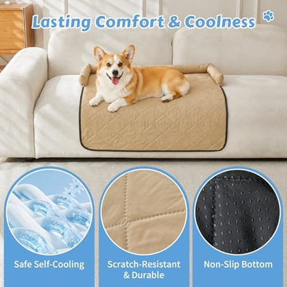 Cooling Dog Bed Mats with Neck & Head Support, 35.43 x31.5 inch Khaki