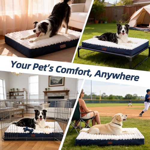 Orthopedic Dog Bed for Large Dogs,Firm Egg Crate Foam,Non-Slip Bottom,Blue