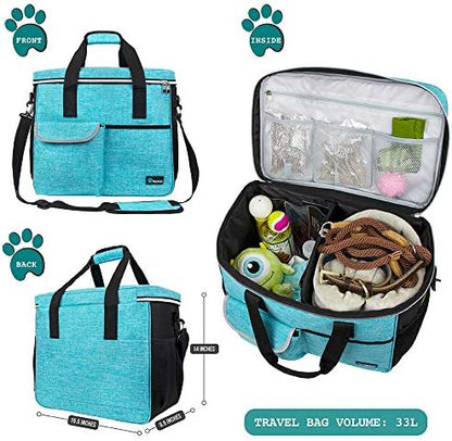 PetAmi Dog Travel Bag Organizer, Pet Supplies Diaper Tote, Teal Blue Large