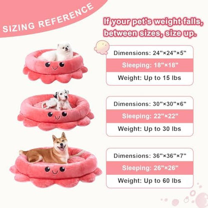Jiupety Cute Calming Dog Beds Clearance for Large and Extra Dogs, Anxiety Bolster Dog Bed with Octopus Shape, Pink, Red, XL, Boho, Round Pet Bed Cat with Removable Cushion