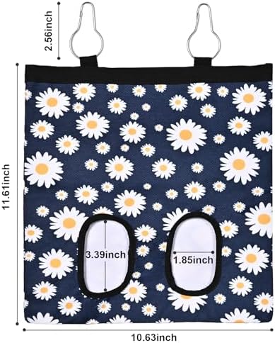 Upgraded Rabbits Hay Feeder Bag for Bunny, Guinea Pigs, Chinchillas - Hanging Washable 2-Hole Hay Dispenser with 600D Oxford Fabric, Small Animal Cage Accessories (Blue Daisy)