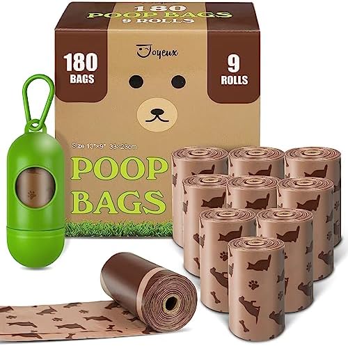 180 Count Dog Poop Bags with Dispenser, Leak-Proof Large Doggie Bag for Poop, Extra Thick Doggy Waste Bags, Unscented, Pet Trash Bags Holder Outdoor Puppy Walking and Traveling Rolls, Brown