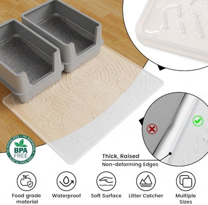 OHMO Cat Mat for Litter Box, Large 31.5x23.6 Semi Transparent, High Edge Silicone Scatter Control Waterproof Trapping Mat