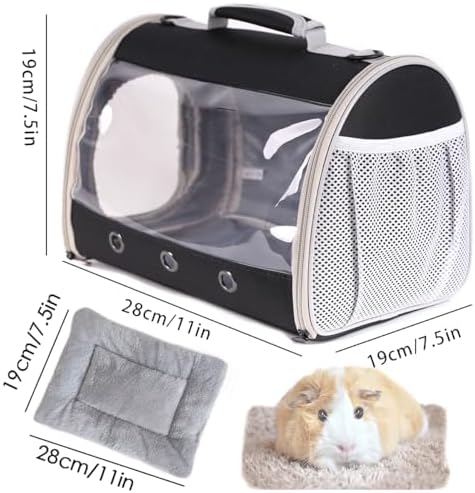 Small Animal Travel Backpack Carrier,Portable Bearded Dragon Bag for Sugar Glider,Hedgehog,Rat,Bunny,Rat,Outdoor Used (Black, Carrier L+ I Leash)