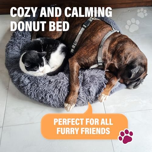 Active Pets Premium Medium Donut Dog Bed, Fits Up to 45 lbs, Machine Washable Cushion, Plush Long Pile Faux Fur Fabric, Portable Pink Pet Bed Furniture for Puppies Adult Canines & Cats