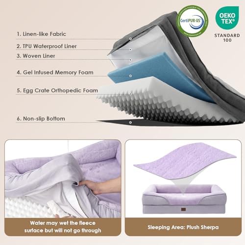 EHEYCIGA Orthopedic XL Dog Bed for Large Dog, Memory Foam Dog Couch, Purple