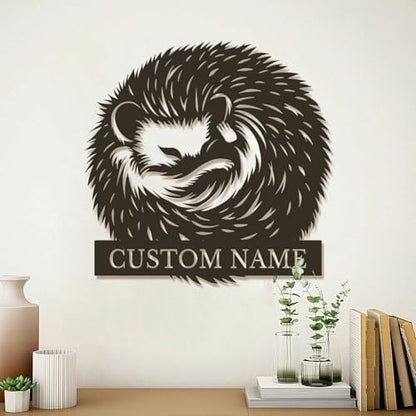 Custom Hedgehog Metal Sign, Personalized Name Wall Art, Unique Home Decor Gift, Garden Memorial Marker, Housewarming Present for Hedgehog Lovers (Style-3)