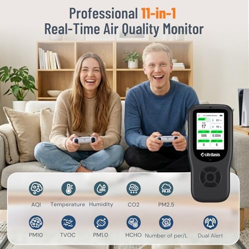 LifeBasis Air Quality Monitor Indoor, 11-in-1 Air Quality Detector
