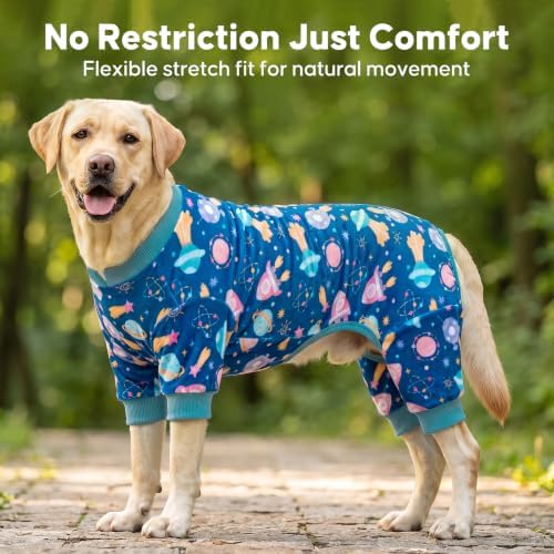 KYEESE Velvet Dog Pajamas for Medium Large Dog Soft Onesie Shirt, Spaceship