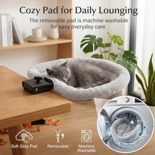 PatiencET Foldable Clamp-On Cat Desk Bed 13.8 Inch with Washable Gray Pad
