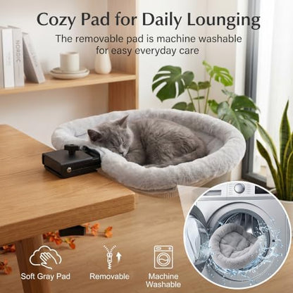 PatiencET Foldable Clamp-On Cat Desk Bed 13.8 Inch with Washable Gray Pad