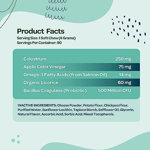 Immunity Boosting Dog Allergy Chews | Delicious and Soothing Hot Spot & Dog Itch Relief Chew for Seasonal Allergy Relief with Probiotics ACV Alaskan Salmon Oil & Colostrum for Dogs | 90 Chews