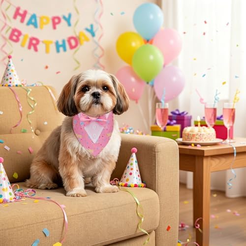 ADOGGYGO Birthday Dog Bandana with Bowtie, Pink Girl Dog Tuxedo, Small