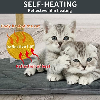 Self-Warming Cat Bed Indoor/Outdoor Super Soft Self Heating Pet Mat Washable Thermal Pad for Cat & Dog 21x15.7 inch