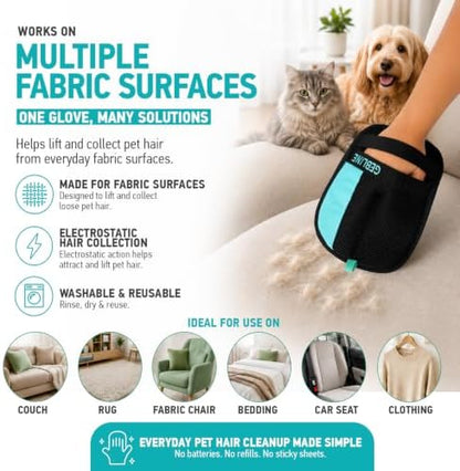 Pet Hair Remover Glove for Furniture & Upholstery, Dog Hair Remover for Couch, Cat Hair Remover for Furniture, Electrostatic Fur Remover, Reusable Pet Hair Remover for Fabrics, 2 Gloves