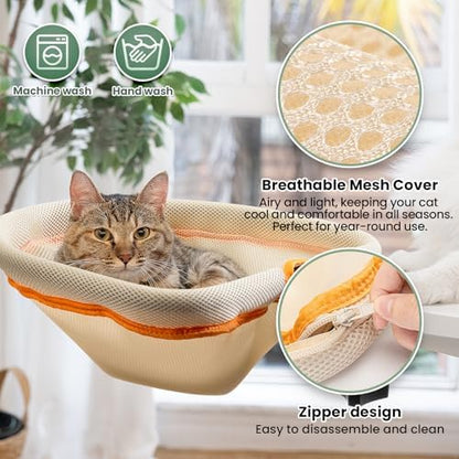 JUNSPOW Cat Desk Bed One-Click Folding, Maximum Holds 40lb, Cream Mesh