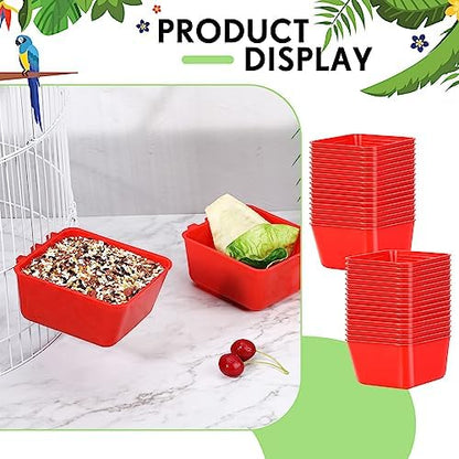 Maxdot 50 Pcs Cage Cups Chicken Feeder 16 oz Food Bowl, Red