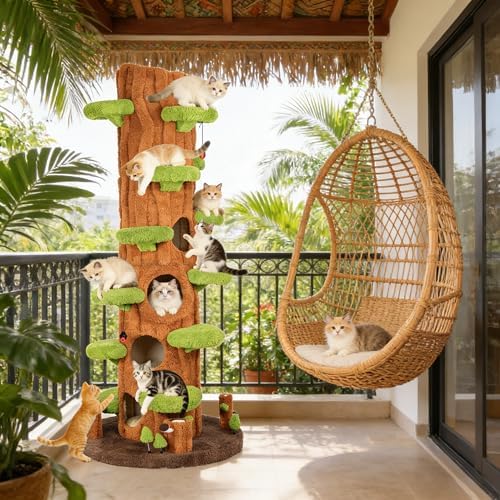 NUNU LAB Large Cat Tree for Indoor Cats – Multi-Level Solid Wood