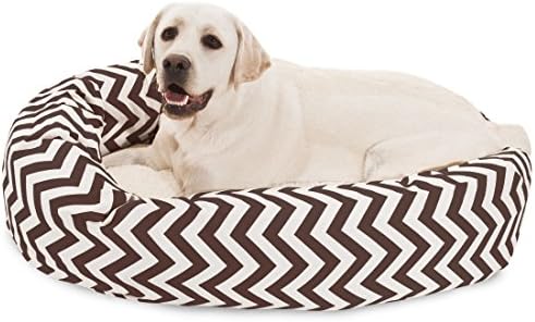 Majestic Pet 40 Inch Chevron Sherpa Calming Washable – Cozy Soft Round with Spine for Head Support - Fluffy Donut 40x29x9 (inch) – Round Pet Large - Chocolate