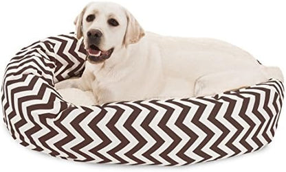 Majestic Pet 40 Inch Chevron Sherpa Calming Washable – Cozy Soft Round with Spine for Head Support - Fluffy Donut 40x29x9 (inch) – Round Pet Large - Chocolate