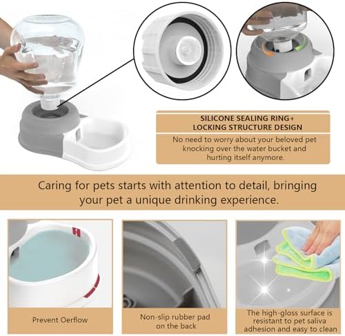 STALTWO 1 Gallon Automatic Gravity Dog Water Dispenser, BPA-Free, Grey