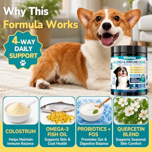 Woyamay Dog Allergy Chews, Dog Itching Skin Relief Chews, 200 Soft Bites