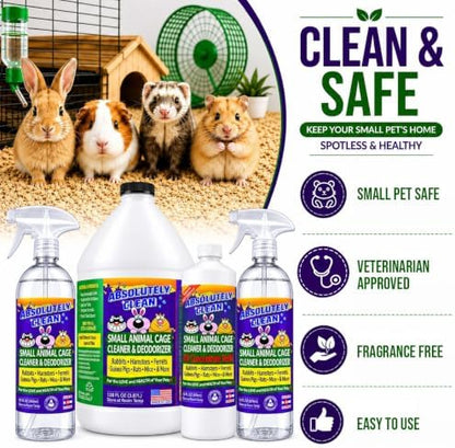Absolutely Clean Amazing Small Animal Cage Cleaner, Just Spray/Wipe, Easily Removes Messes & Odors - Hamster Cages, Mice, Rat Cage, Guinea Pig Cage, Rabbit Cage, Ferret Cage, Dog Cage - USA Made