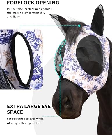 Harrison Howard Stretch Fly Mask with Forelock Opening and Patterns Comfortable Breathable Snug Fitting Horse Fly Mask Berry M