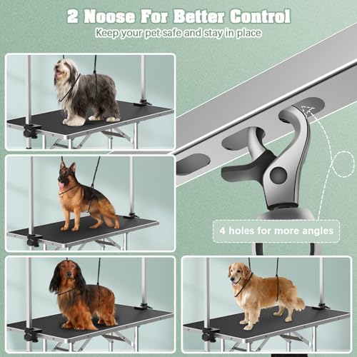 Lyromix 42'' Stainless Steel Pet Dog Grooming Table, Arm/Noose/Tray, Black