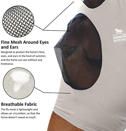 Harrison Howard Super Comfort Stretchy Fly Mask Large Eye Space with UV Protection Soft on Skin with Breathability Gentle Grey L Full Size