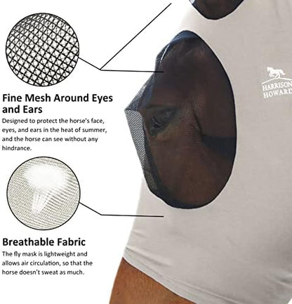 Harrison Howard Super Comfort Stretchy Fly Mask Large Eye Space with UV Protection Soft on Skin with Breathability Gentle Grey L Full Size