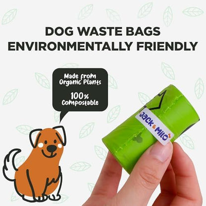 Jack & Milo Dog Waste Bags Environmentally Friendly - Reusable Bag Container - Leak Proof Dog Poop Bag - Extra Thick and Sturdy - 8 Rolls x 15 Bags