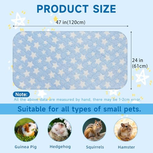 Homimp 2 Pack Guinea Pig Bed, Waterproof Reusable Small Animal Bed,Super Absorbent Pee Pad Mat for Rabbit Bunny Hamster Rat Hedgehog Chinchilla,Washable Fleece Cage Liners, Blue 24"x47"