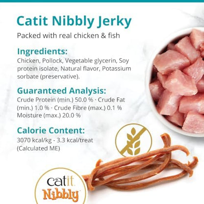 Catit Nibbly Jerky Cat Treats, Chicken & Fish Recipe, White, 1 oz