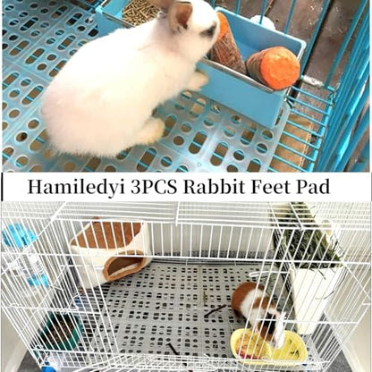 Hamiledyi Rabbit Feet Pad Hole Leak Water Design for Plastic Bunny Cage Mat Foot Resting Pads (1 Pink +1 White +1 Blue)