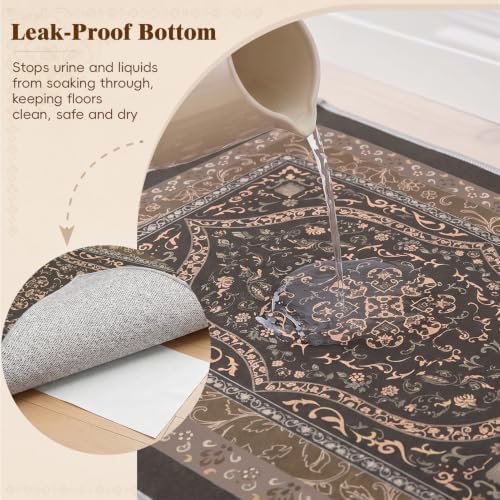 Bienbee Cat Litter Mat, 2PCS 33"x22" Machine Washable Litters Box Mats Non-Slip &Waterproof Cat Litters Trapping Mats Easy to Clean Mat for Litter Box Less Waste Protects Floors Bronze-Gold L