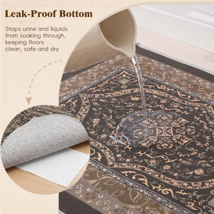 Bienbee Cat Litter Mat, 2PCS 33"x22" Machine Washable Litters Box Mats Non-Slip &Waterproof Cat Litters Trapping Mats Easy to Clean Mat for Litter Box Less Waste Protects Floors Bronze-Gold L