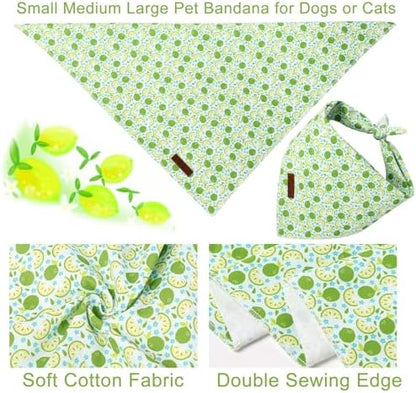 Summer Dog Bandana, UP URARA PUP Lime Triangle Bid, Clover and Bow Pattern Scarf for Medium Large Dogs, Cotton Kerchief for Girl Boy Puppies, Cute Summer Green Bandana,S