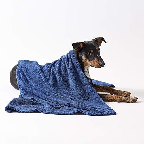Bone Dry Pet Grooming Towel Collection Absorbent Microfiber X-Large, 41x23.5", Embroidered Navy