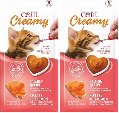 Catit Creamy Lickable Cat Treat – Hydrating and Healthy Treat for Cats of All Ages - Salmon, 10-Pack