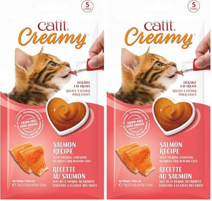 Catit Creamy Lickable Cat Treat – Hydrating and Healthy Treat for Cats of All Ages - Salmon, 10-Pack