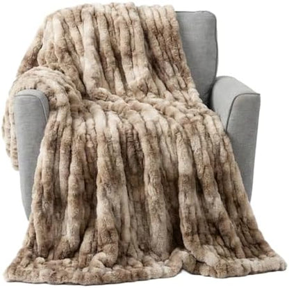 Lavish Home Oversized Ruched Faux Fur Blanket, Taupe, 60” x 80”