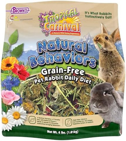 Tropical Carnival Natural Behaviors Grain-Free Rabbit Food – 4 pounds, High-Fiber Timothy Hay Blend with Natural Flowers & Herbs, Supports Digestive & Emotional Health, No Artificial Additives