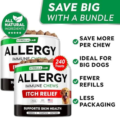 Dog Allergy & Itching Relief - Anti Itch, Skin&Coat Support Chews w/Omega 3