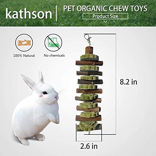 kathson 4PCS Bunny Chew Toys for Teeth Grinding, Chinchilla Treats Organic Bamboo Sticks Natural Fruitwood Branches for Rabbits Guinea Pigs Hamsters (Fruitwood Sticks+Alfalfa Cakes)