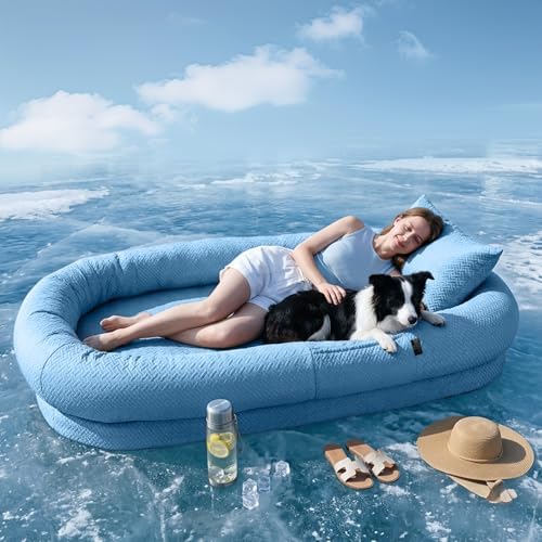 YAEM Cooling Dog Bed for Humans, 71"x45"x12" Breathable Human Dog Bed for Adults, Waterproof Giant Pet Beds with Washable Cover & Non-Skid Bottom, Ocean Blue