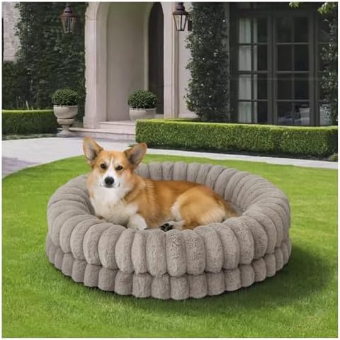 BALANCE Luxury Donut Dog Bed, 30 Inches Round Dog Bed Medium Size Dogs Washable, Orthopedic Calming Dogs Bed for Pets with Anti-Slip Bottom, Oatmeal