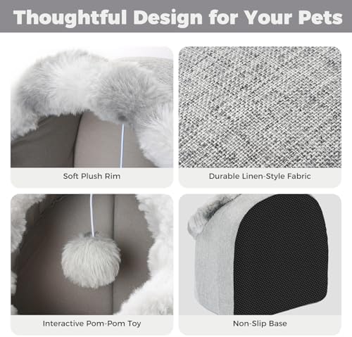Avont Cat Bed Cave for Indoor Cats, Semi-Enclosed with Washable Cushion